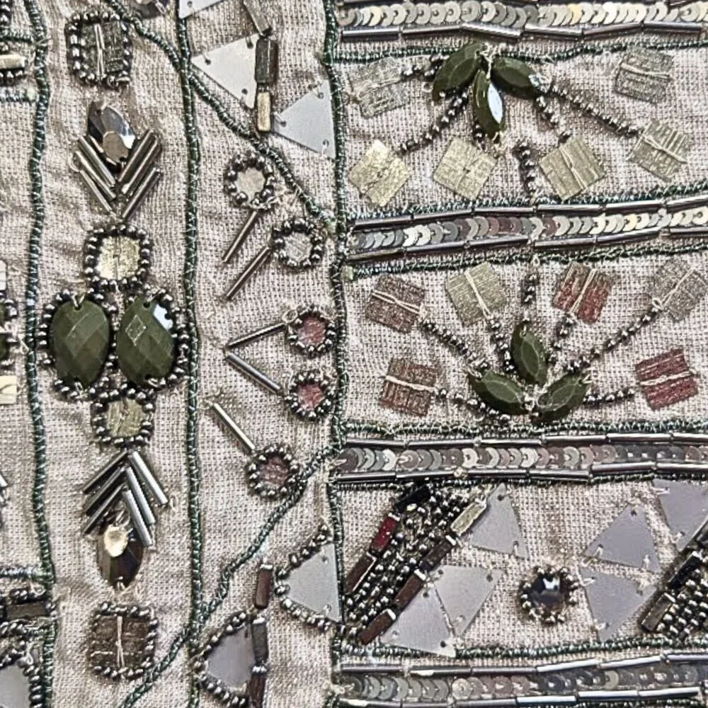 Vintage Y2K CHICOS Embellished Metallic Beige Aztec Beaded Cocktail Jacket Sz 1 - Picture 2 of 10